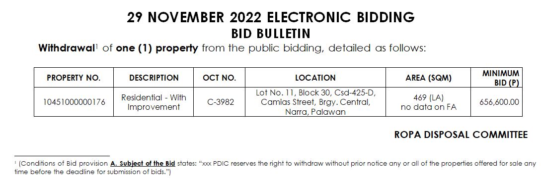 Bid Bulletin 11-29-2022
